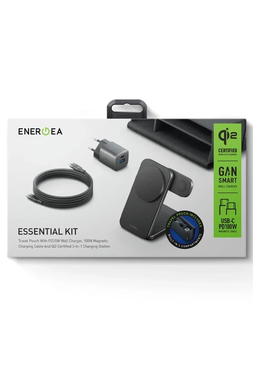 Energea Essential Kit GaN 35W Adaptör 3in1 Kablosuz Şarj Standı ve 100W Type-C to Type-C Kablolu Set 6