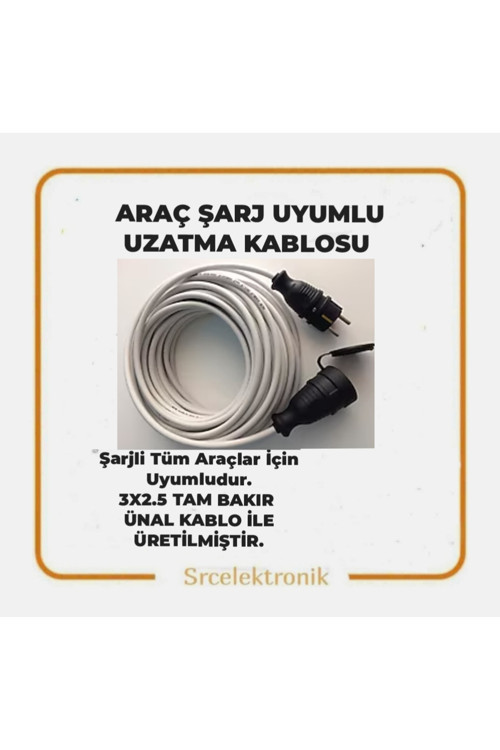 Elektrikli Araç Şarjı İçin 15 Metre Uzatma Kablosu 3X2.5 Tam Bakır