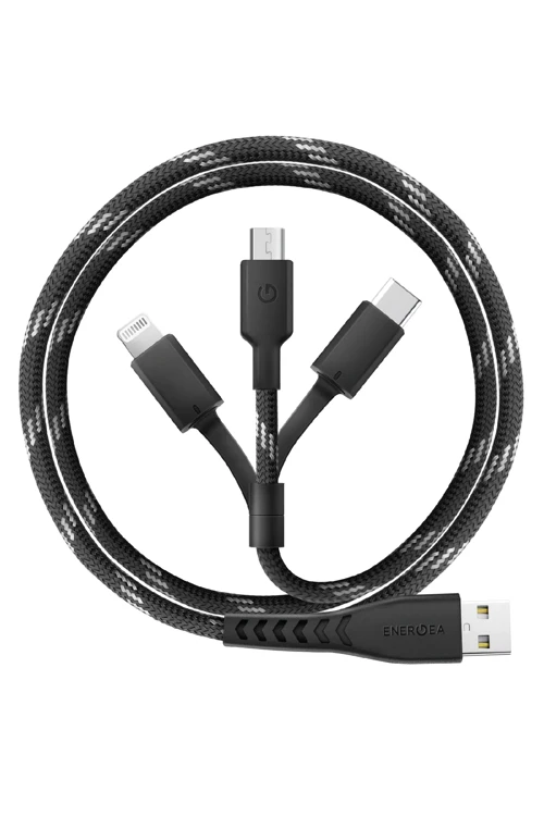 C89 NyloFlex 3in1 1.5M 3A USB to Type-C / Lightning / Micro Hızlı Şarj Kablo - Siyah
