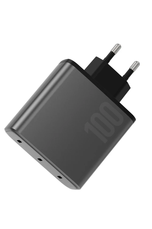 AmpCharge GaN100 2 Adet 100W Type-C ve 1 Adet 35W Type-C Çıkışlı Hızlı Şarj Aleti - Koyu Gri