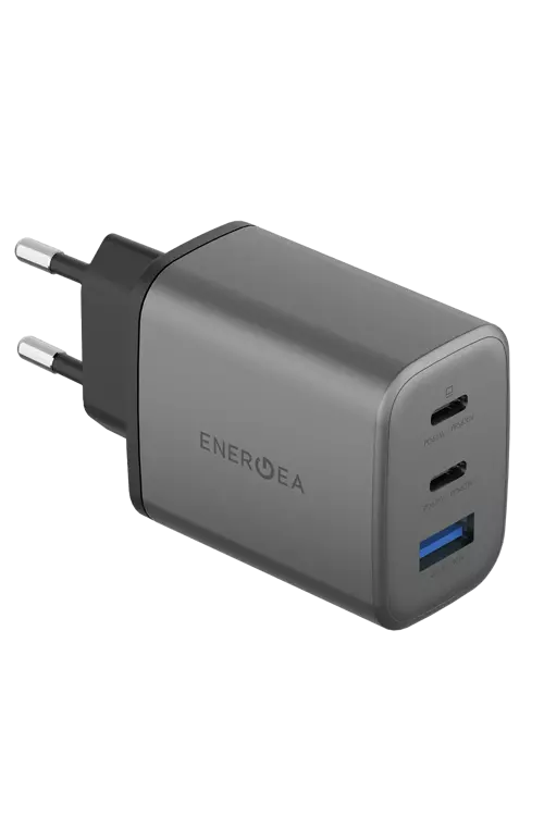 AmpCharge GaN65 2 Adet 65W Type-C ve 30W USB 3.0 Çıkışlı Hızlı Şarj Aleti - Koyu Gri