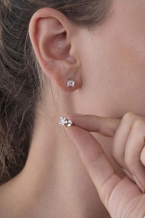 4 Tırnaklı Pırlanta Montür Gümüş Kadın Tektaş Küpe