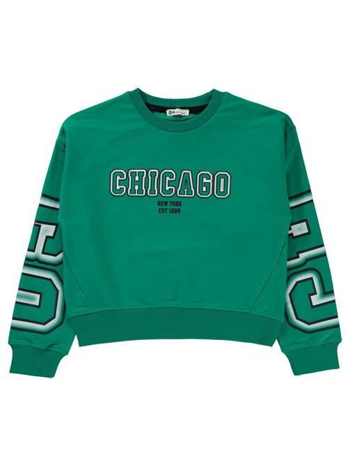 Chicago Baskılı 10-13 Yaş Sweatshirt - Yeşil11-12 Yaş