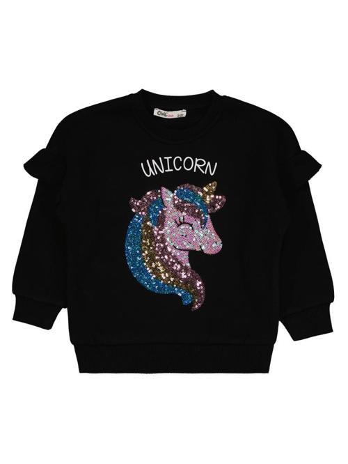 Unicorn Nakışlı 2-5 Yaş Sweatshirt - Siyah3-4 Yaş