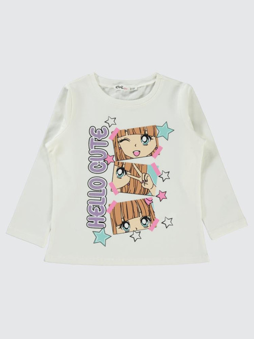 Hello Cute Baskılı 2-5 Yaş Sweatshirt - Ekru2-3 Yaş