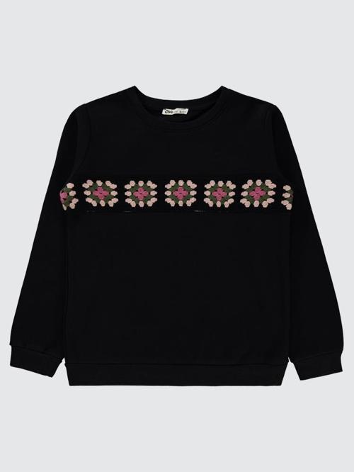Etnik Desenli 10-13 Yaş Sweatshirt - Siyah10-11 Yaş