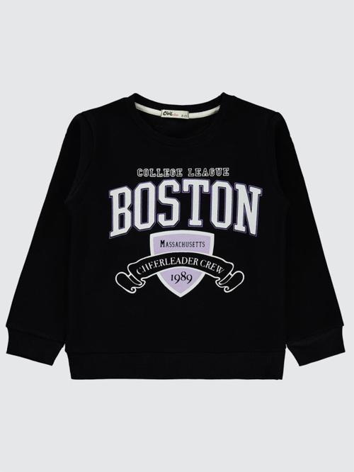 Boston Baskılı 6-9 Yaş Sweatshirt - Siyah6-7 Yaş