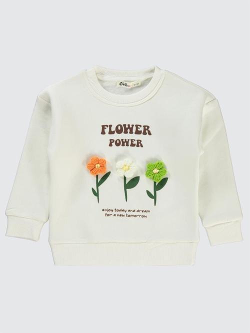 Flower Power Baskılı 2-5 Yaş Sweatshirt - Ekru3-4 Yaş