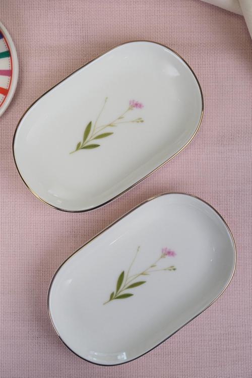 Porselen Natura Çuha Altın Yaldızlı Oval Kayık Tabak 18x11x2,50cm 2 Lİ