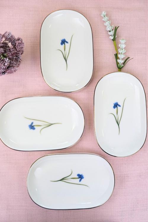 Porselen Natura İris Altın Yaldızlı Oval Kayık Tabak 27,50x17,50x3cm 4 LÜ