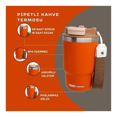 CAMPING PİPETLİ KAHVE TERMOSU 0.45 LT -TURUNCU