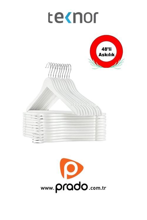  Teknor-Prado 48 Adet Ahşap Görünümlü Plastik A Kalite Beyaz Stil Elbise Askısı