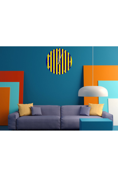Ti-Play Sarı Lacivert Çizgiler 30X30Cm Akrilik Dekoratif Modern Duvar Saati