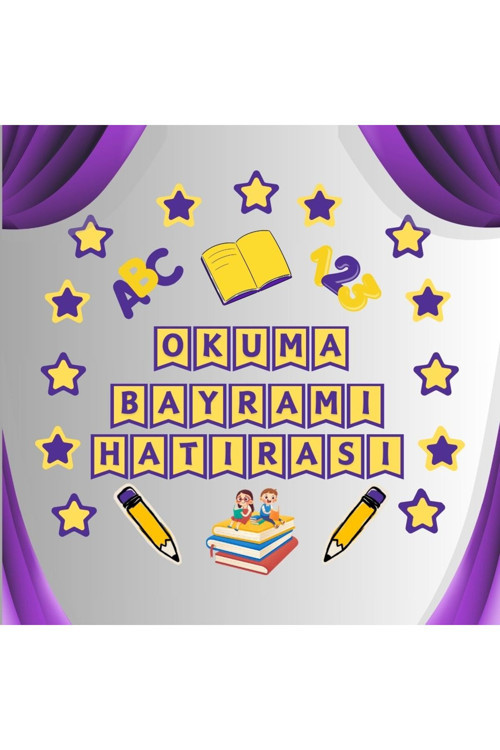 Okuma Bayramı Hatırası Mor Sarı Pano Süsü Pano Süsü
