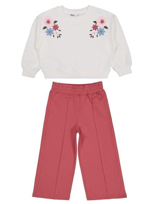 Çiçek Nakışlı 2-5 Yaş Eşofman Takımı - Ekru5-6 Yaş