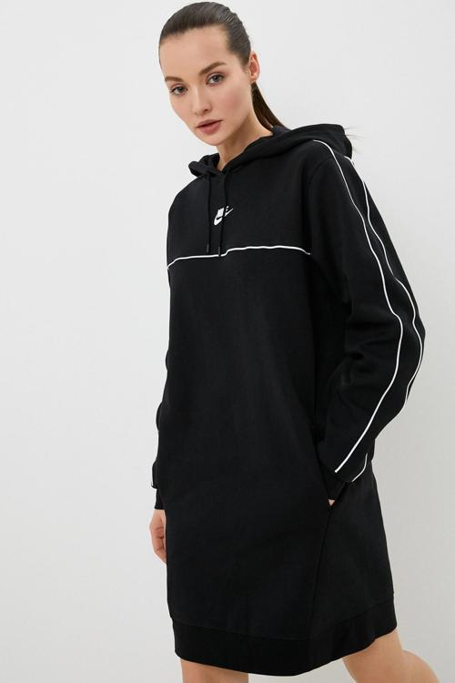 Sportswear Mlnm Fleece Loose Fit Women's Dress Kadın Kapüşonlu Bol Kesim Elbise Siyah