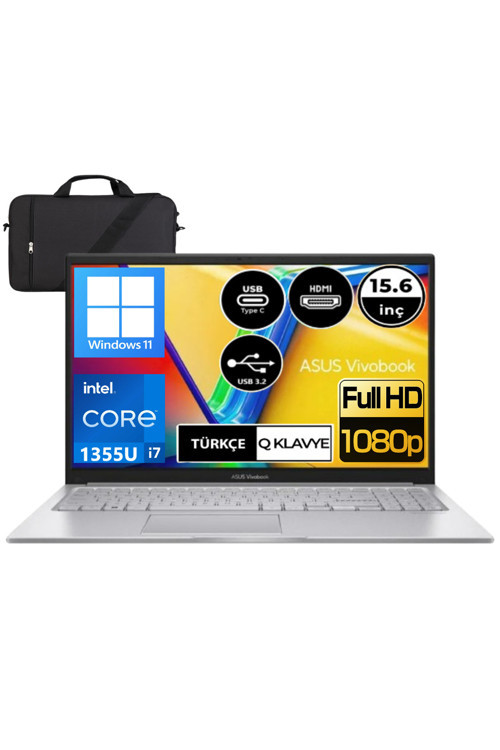 Vivobook 15 X1504Va-Nj195W03 Intel Core I7 1355U 8Gb Ram 2Tb Ssd 15.6'' Fhd Windows11 &Çanta