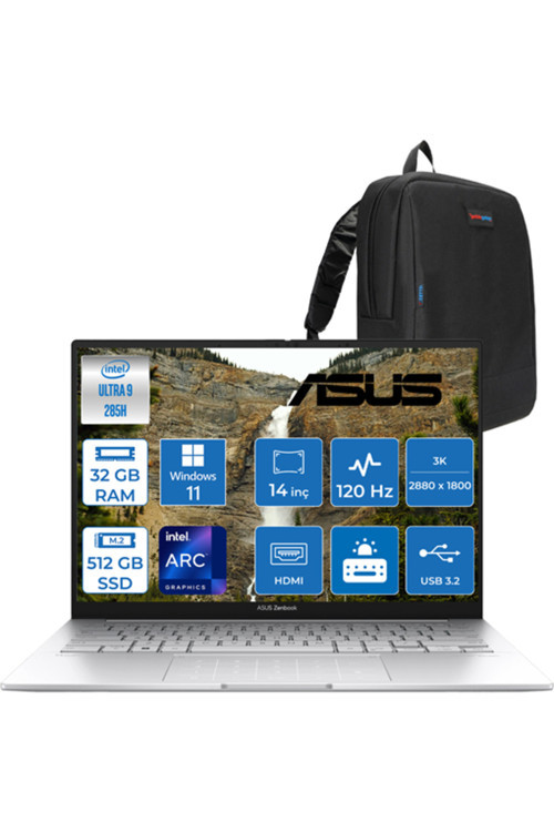 Zenbook 14 Ultra 9 285H 32Gb 512Gb 14" 3K Oled 120Hz 600Nıt Wın11Home Ux3405Cah01+Zettaçanta