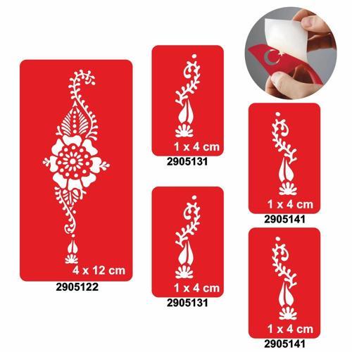 Menekşe Ve Yapraklar 5'li Set Geçici Dövme Kına Şablonu