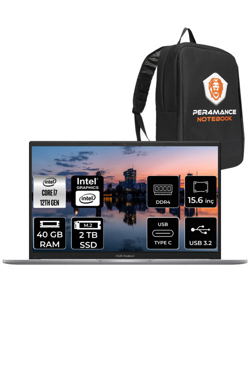 Vivobook 15 X1504Za İ7 1255U 40Gb Ram 2Tb Ssd 15.6'' Fhd Fdos Bq441 & Per4 Çanta