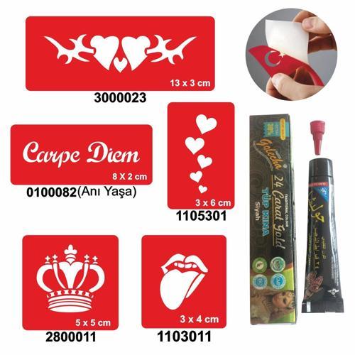 Kralın Kalbi desenleri Hint Kınası ile Geçici Dövme Yapma Seti