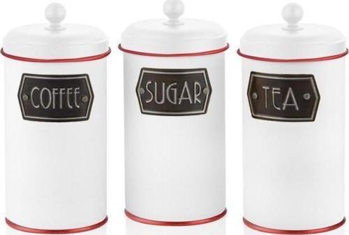 Çay Şeker Kahve Kavanozu Büyük Beyaz Kırmızı Çizgili Galvaniz - SML0020