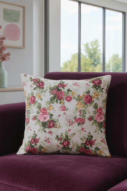 Duck Çiçekli Kırlent Kılıfı Kırmızı V1 55x45