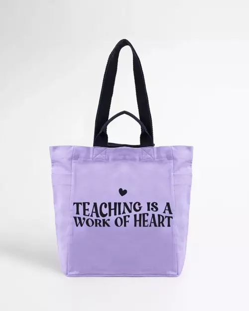Teaching Is a Work of Heart Öğretmenlere Özel Bez Çanta-lila