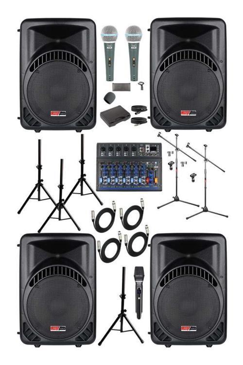 Ample Covering-Paket-4 Aktif hoparlör ve Mixer Full Ses Sistemi Seti