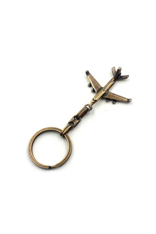 Bronz Renkli Uçak Sıfır Metal Anahtarlık -- Hediye Paketinde Gönderilecektir