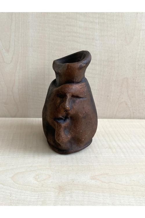 El Yapımı Vazo Toprak Vazo İnsan Yüzü Şeklinde Kalemlik