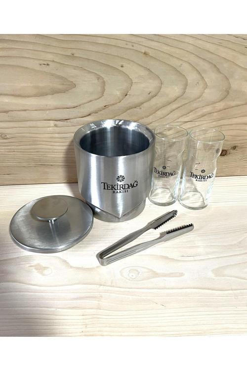 2 Adet Tekirdağ Rakı Bardağı+ 1 Adet Kapaklı Maşa Hediyeli Buz Kovası