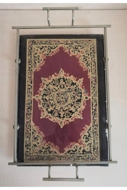 Vintage Metal Çerçeveli Cam Tepsi