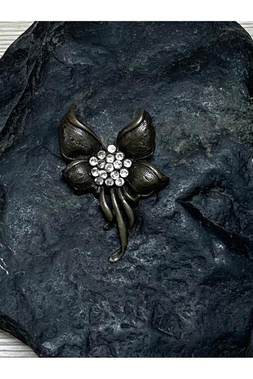 Vintage Taşlı İğneli Rozet Yaka Broşu