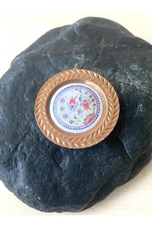 El Boyama Çini Baskı Temalı Bakır Renklı Magnet