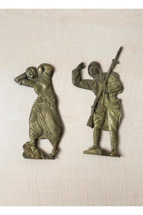 Antika Döküm Pirinç Kurtuluş Savaşı Figürleri Türk Askeri Ve Türk Anası