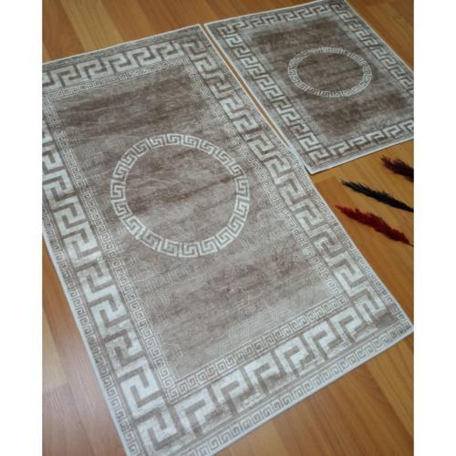 2Lİ BANYO SETİ BASKILI VERSACE KAHVE