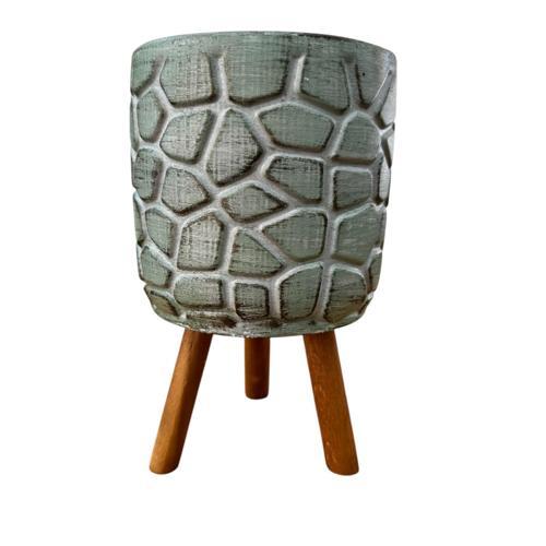 Ev dekorasyon Yeşil Eskitme Yonca Ayaklı Beton Saksı Çiçeklik Saksılık