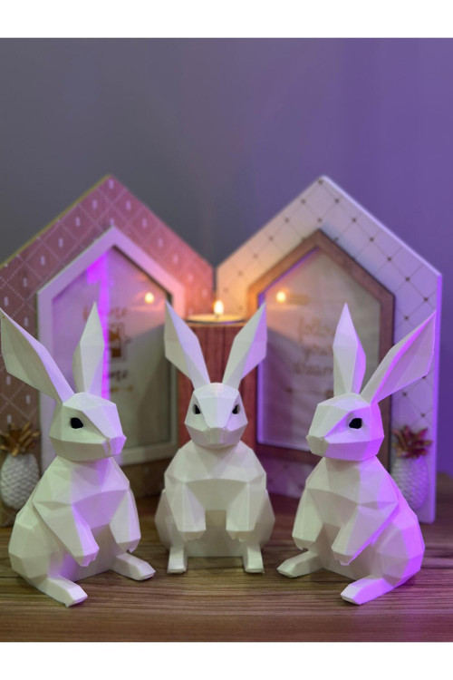 3D Baskı Beyaz Tavşan Biblo - Modern Dekoratif Figür 15 Cm