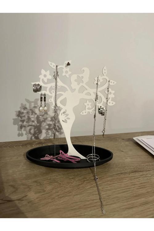 Dekoratif Ağaç Kız Figürlü Takı Tutucu Stand - 3D Baskı, Küpe, Kolye Ve Yüzük Düzenleyici