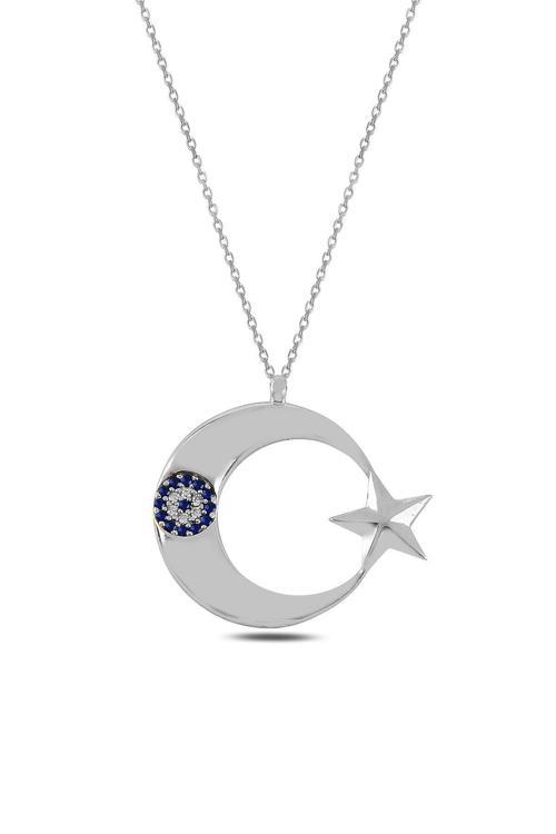 Zirkon Taşlı Rose Renk Ay Yıldız Model 2 Kadın Gümüş Kolye Gklayyldzm5-Ros