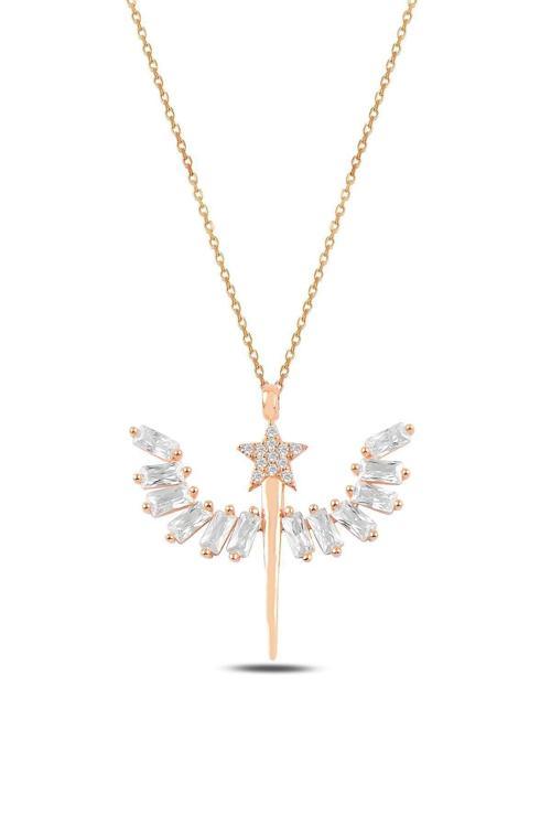 Zirkon Taşlı Rose Yıldızlı Mikailin Kılıcı Model 1 Kadın Gümüş Kolye Gklmklklcm2-Ros