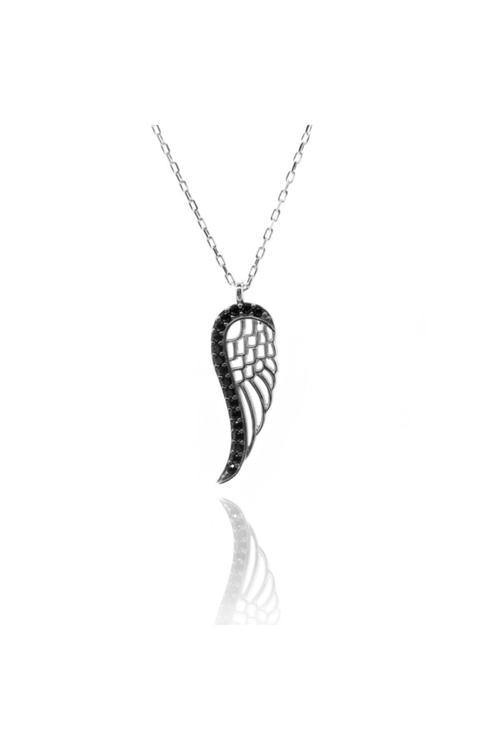 Siyah Tek Kanat Gümüş Kolye