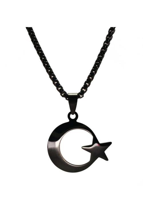 Ottoman Siyah Ayyıldız Bayrak Çelik Erkek Kolye Zincir