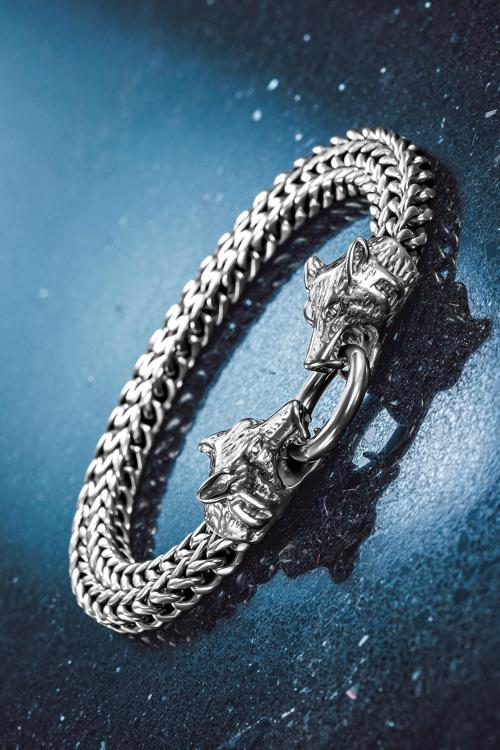 Jaguar Claw 316L Çelik Çift Sıra Örgü Erkek Bileklik - Paslanmaz & Parlak Model Özel Klips Tasarım