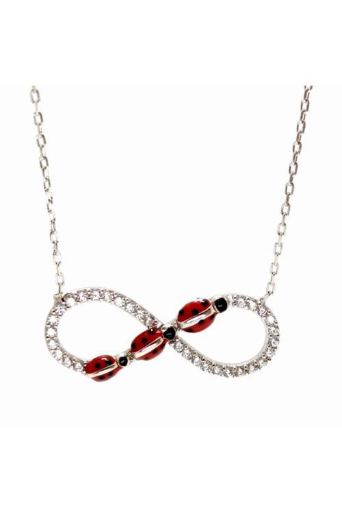 Uğur Böcekli Sonsuzluk Bayan Gümüş Kolye