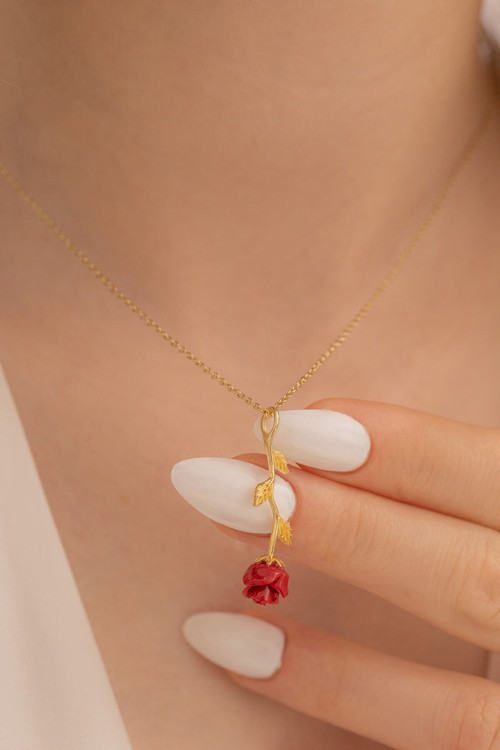 Ters Gül Model 2 Rose Renk Gümüş Kolye Gkltrsgulm1-Ros