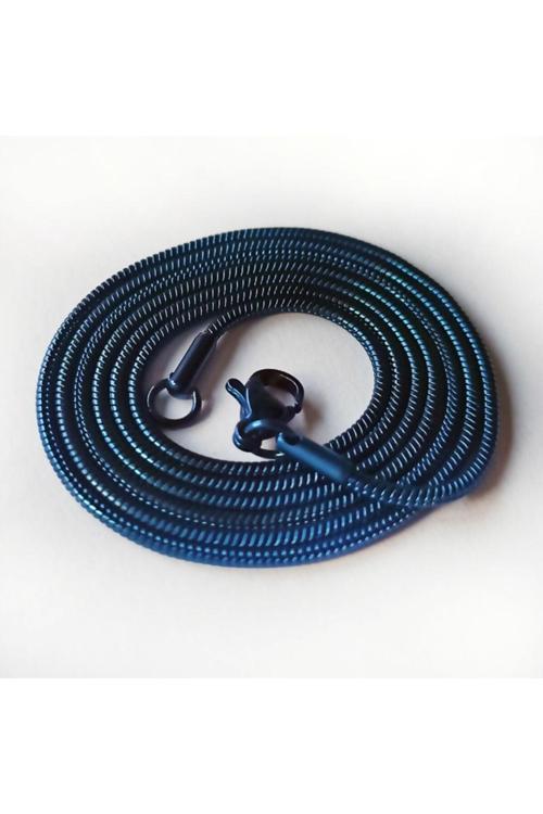 Snake Yılan Model Mavi Erkek Çelik Kolye Zincir Yuvarlak Model