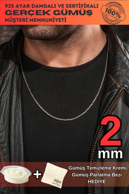 246266144-2Mm Yuvarlak Kral Model 925 Ayar Erkek Gümüş Kolye Zincir 246266144