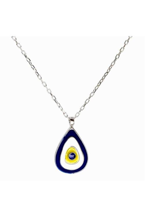 Kadın Mavi Damla Model Nazar Boncuğu Gümüş Kolye